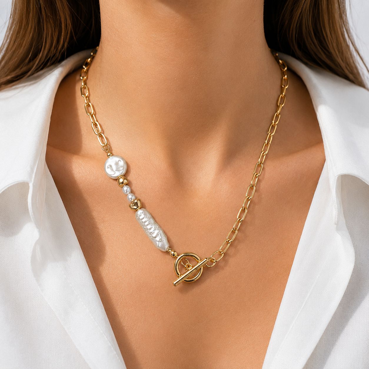 Stylische asymetrische Kette in gold (Modeschmuck) 1