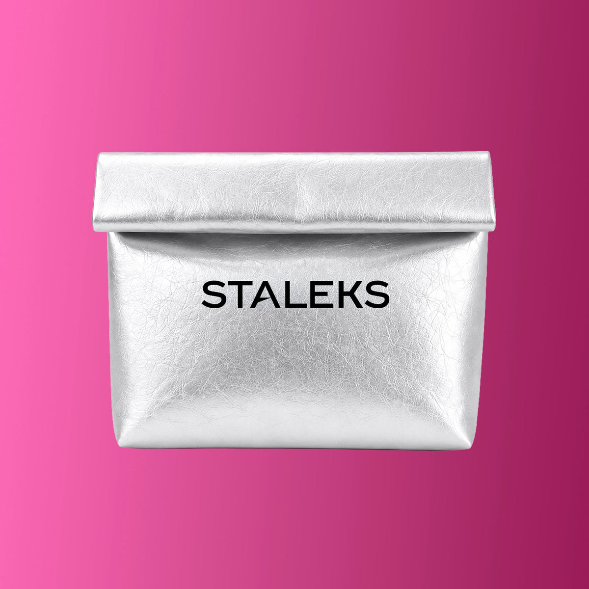 STALEKS cosmetic bag made of eco-leather, silver, size L