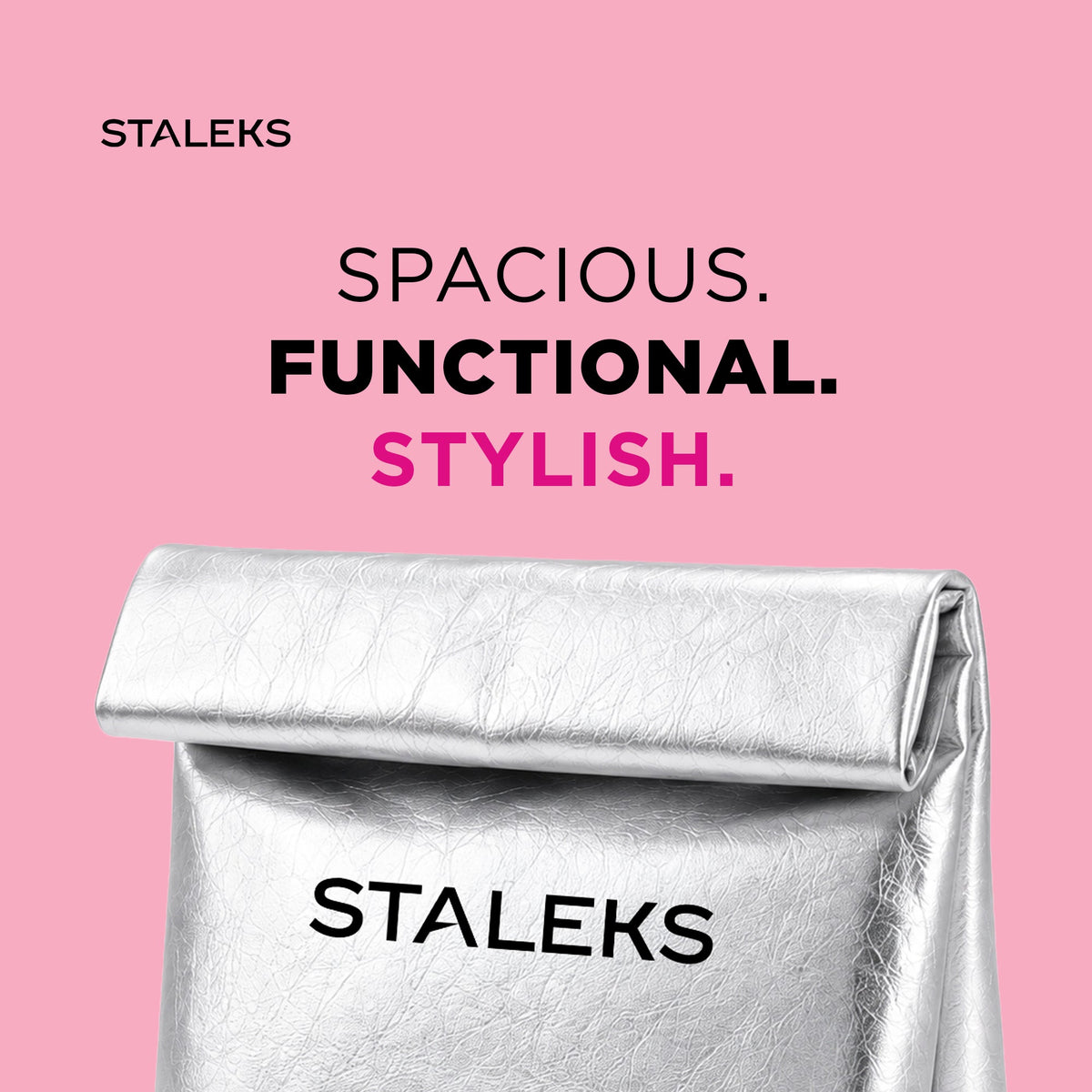 STALEKS cosmetic bag made of eco-leather, silver, size L