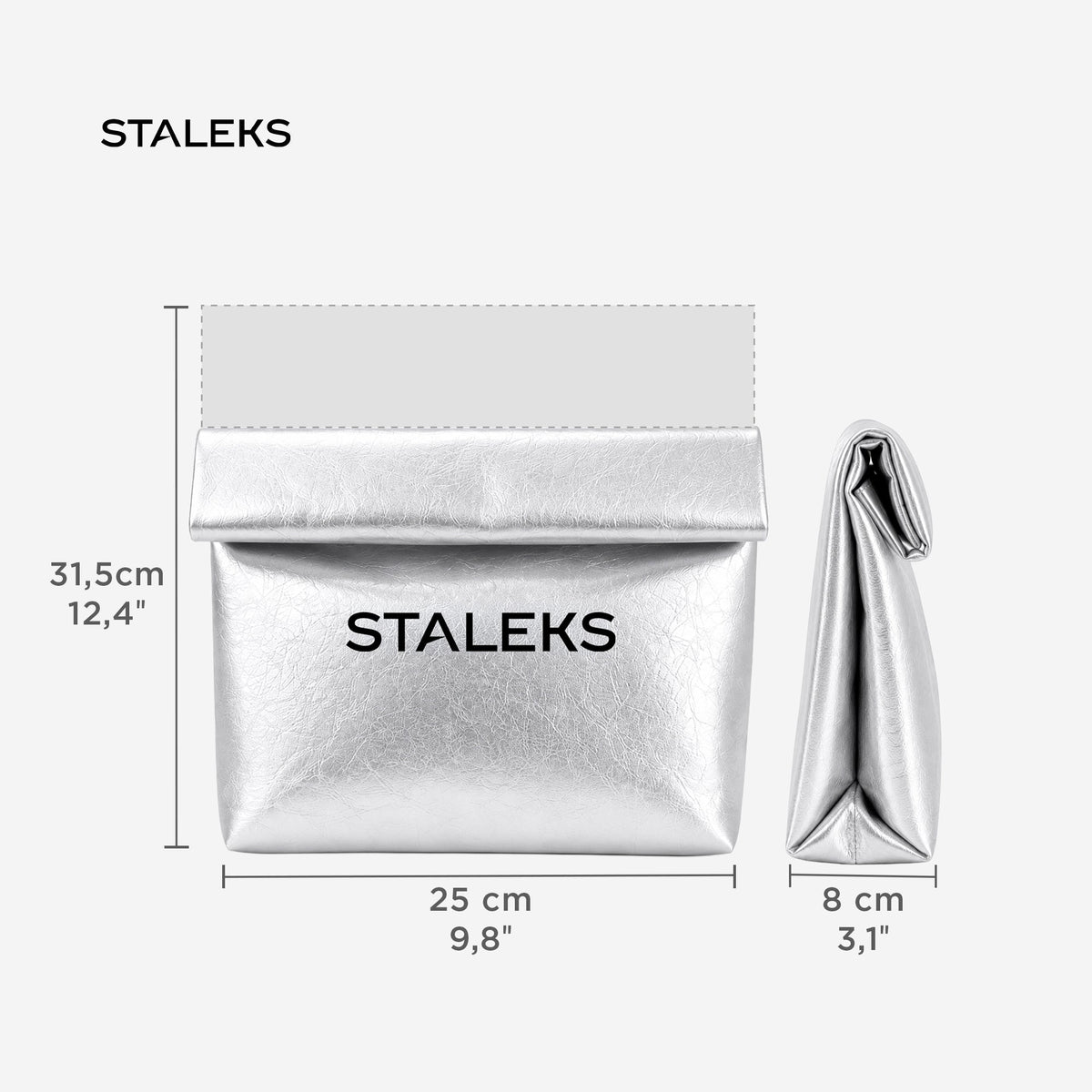 STALEKS cosmetic bag made of eco-leather, silver, size L
