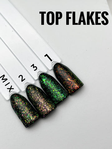 Top Coat Flakes (gel per unghie senza strato appiccicoso) 8ml di NOGTIKA in 4 differenti glitter.