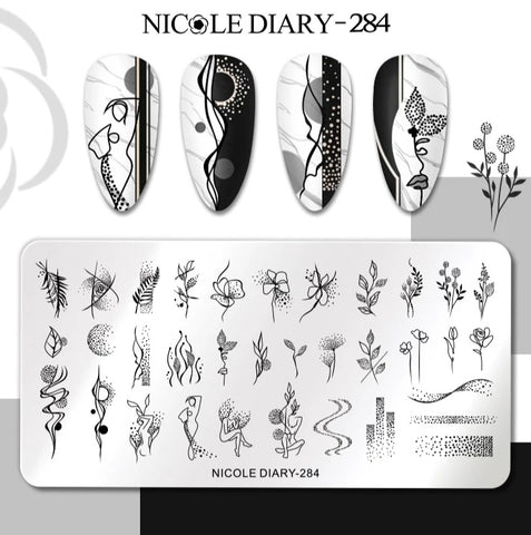 Stamping Platte Schablone Blumen, Äste ND-284