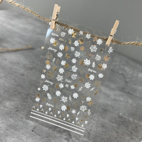 Sticker Herbstblätter in Weiß-gold F661