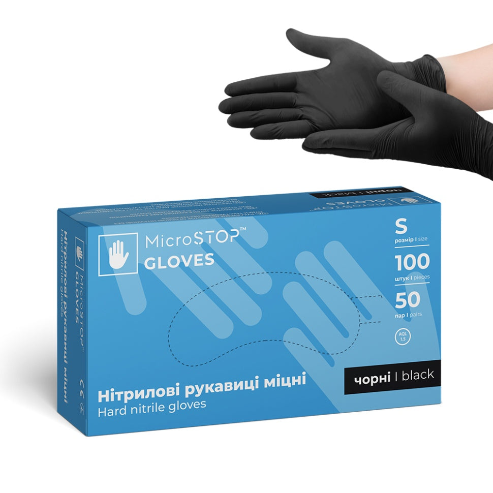 Guanti in nitrile neri senza polvere di MicroSTOP in 4 misure