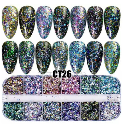 Glitter Flocken Folien Set 12 Farben