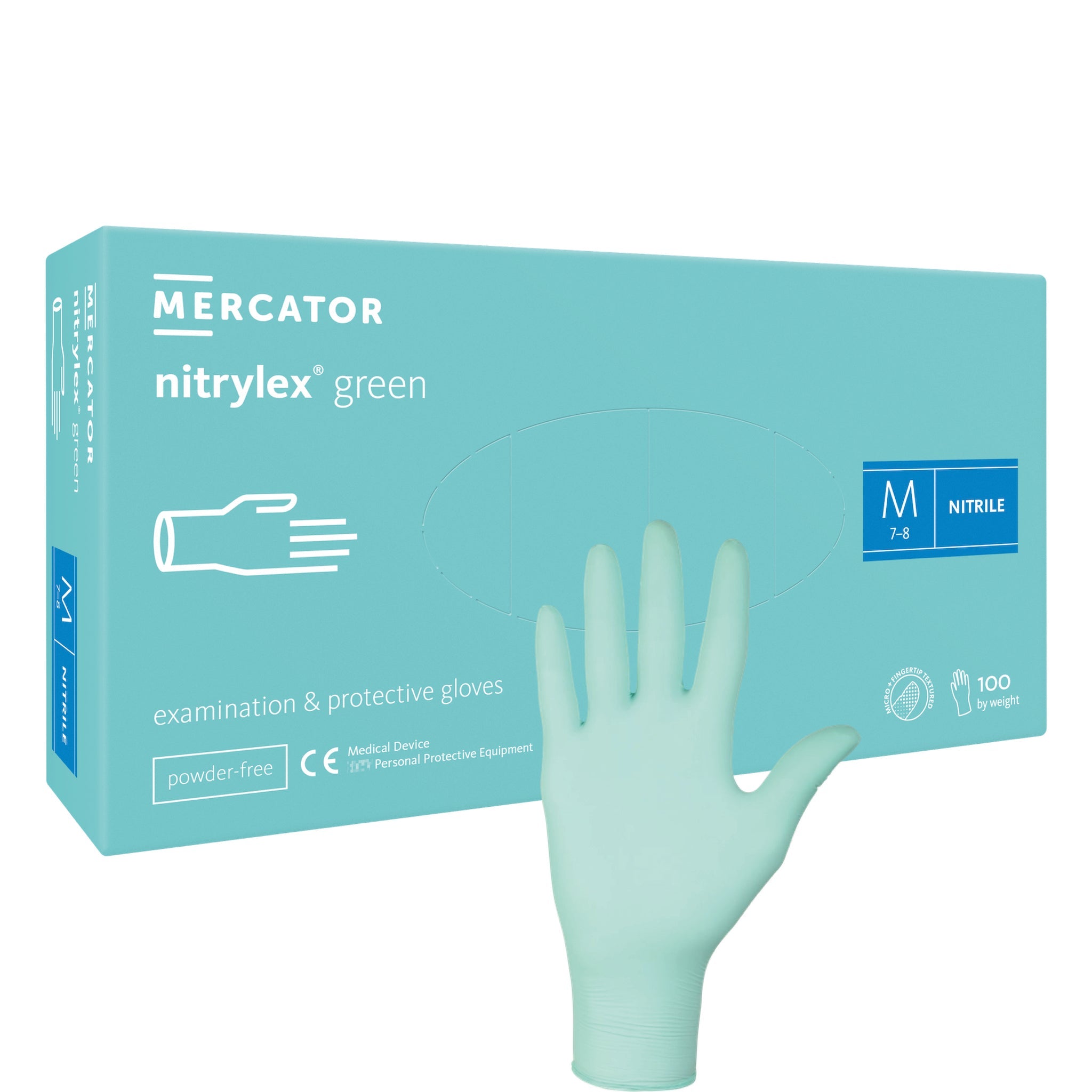 Nitrylex green 100 Stück/Box Schutzhandschuhe, Nitril, puderfrei, grün von Mercator